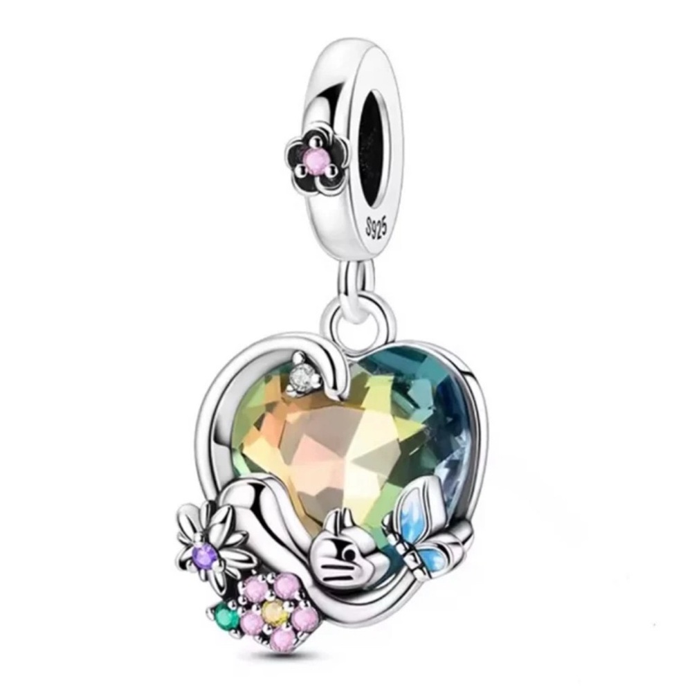 New S925 cat heart crystal pandora style charm